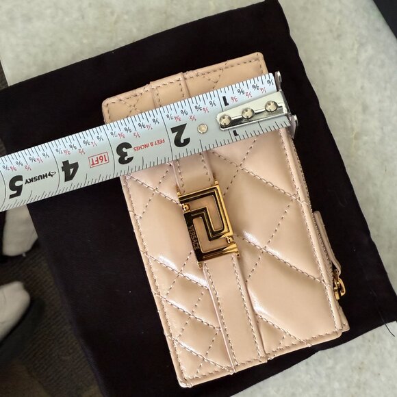 Versace Quilted Pale Pink Leather Card Holder Wallet, Gold-tone logo metal - Picture 9 of 9